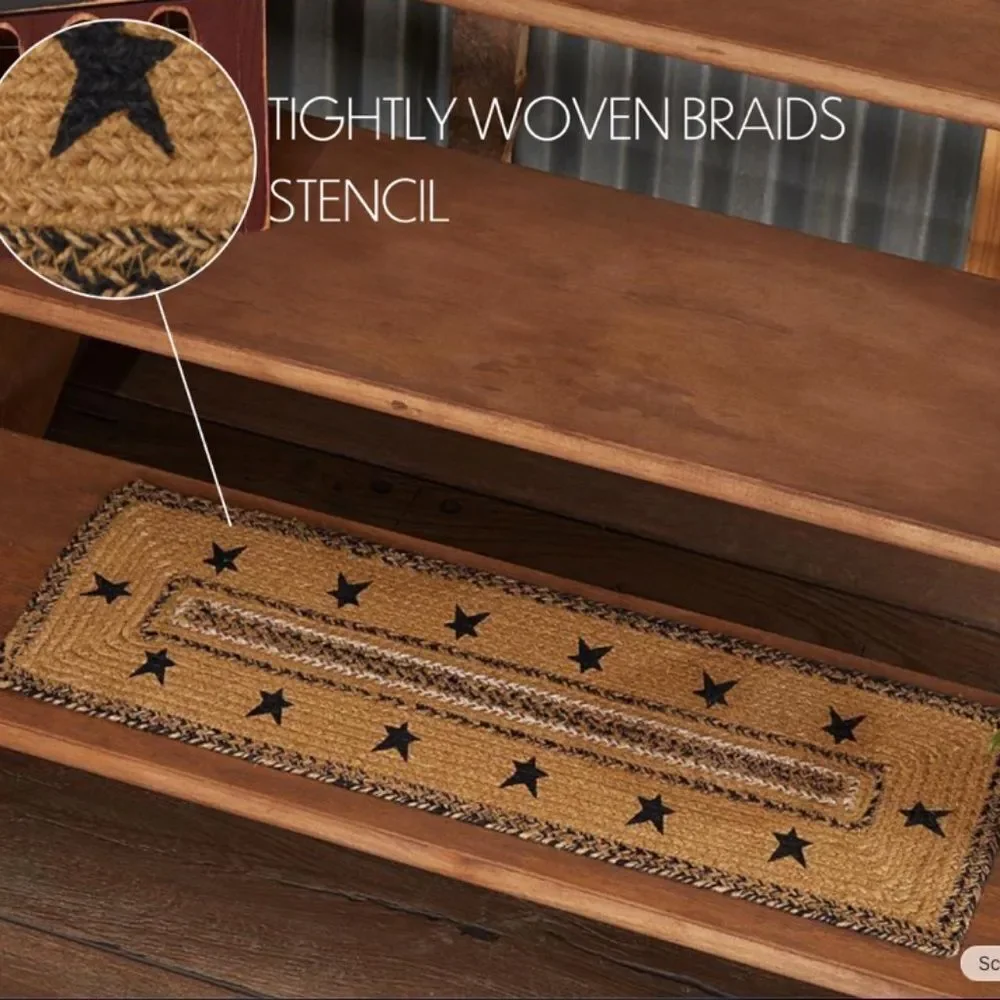 Country Star Farmhouse Jute Braided Stair Tread or Table Runner Rustic Primitive
